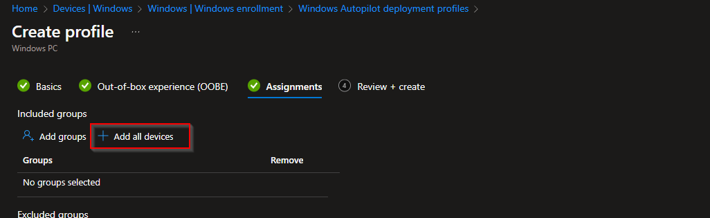 Review and create the Autopilot deployment profile